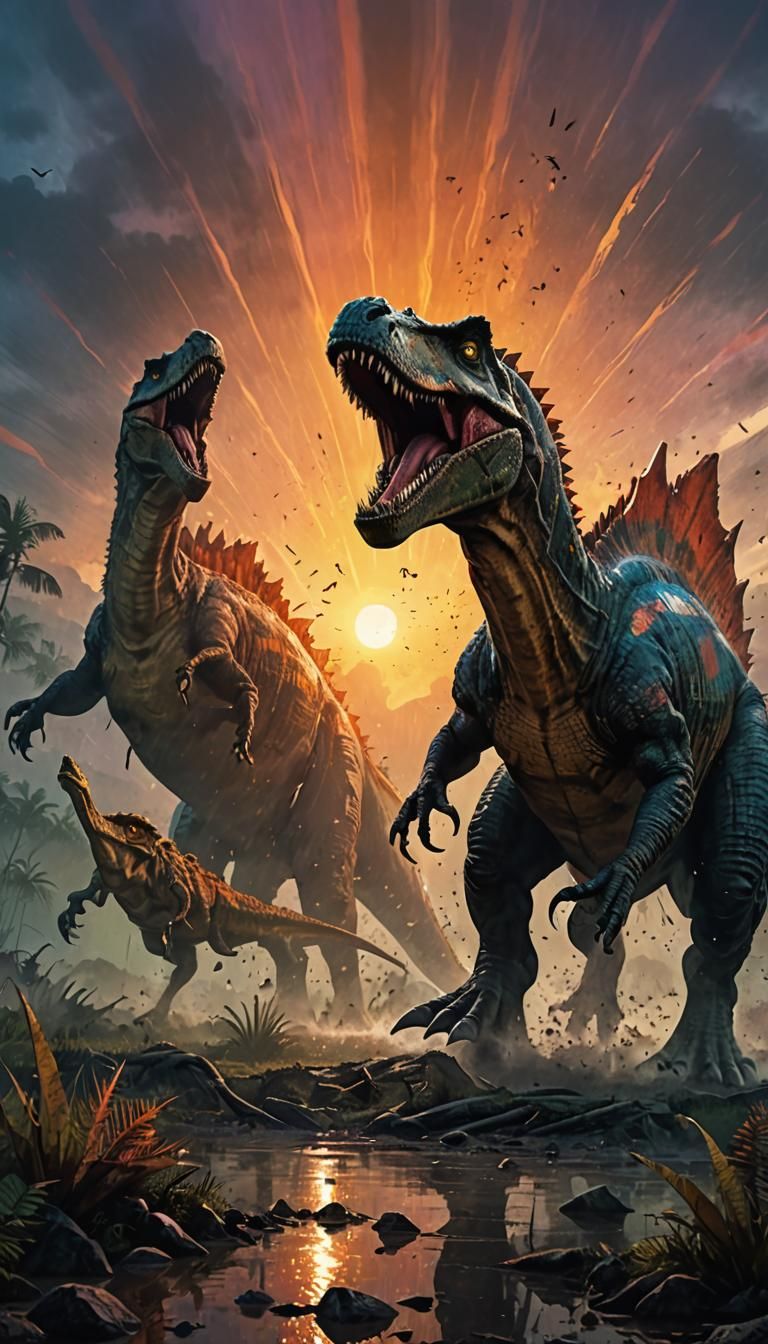 Spinosaurus Roars Over T-Rex in Digital Artwork