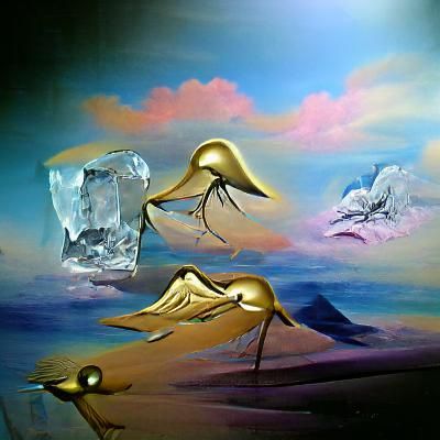 Surreal Crystal Birds in Dali Style