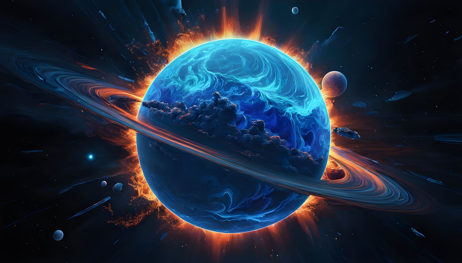 Luminous Blue Sun Corona with Neon Solar Flares - 8K Illustr...