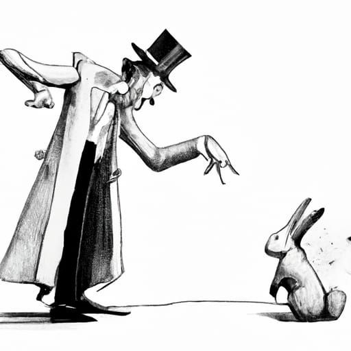 Magician and Giant Rabbit Cartoon Sketch