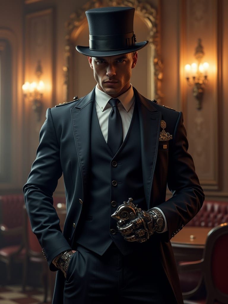 Cyborg Agent in Police Uniform, Digital Art