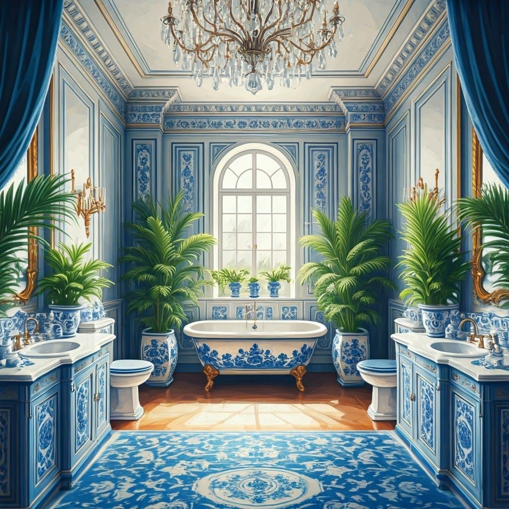 Luxury Delftware blue and white bathroom