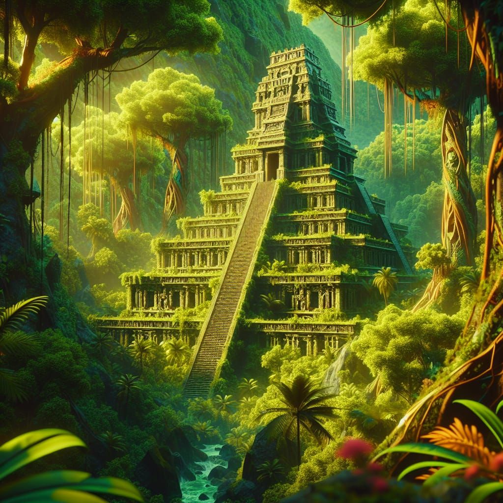 Mayan Temple in Jungle: Fantasy Matte Painting