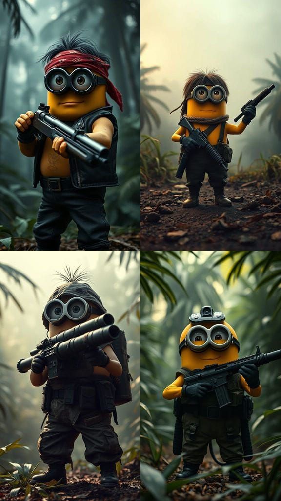 Minion as John Rambo in Cinematic Film Still