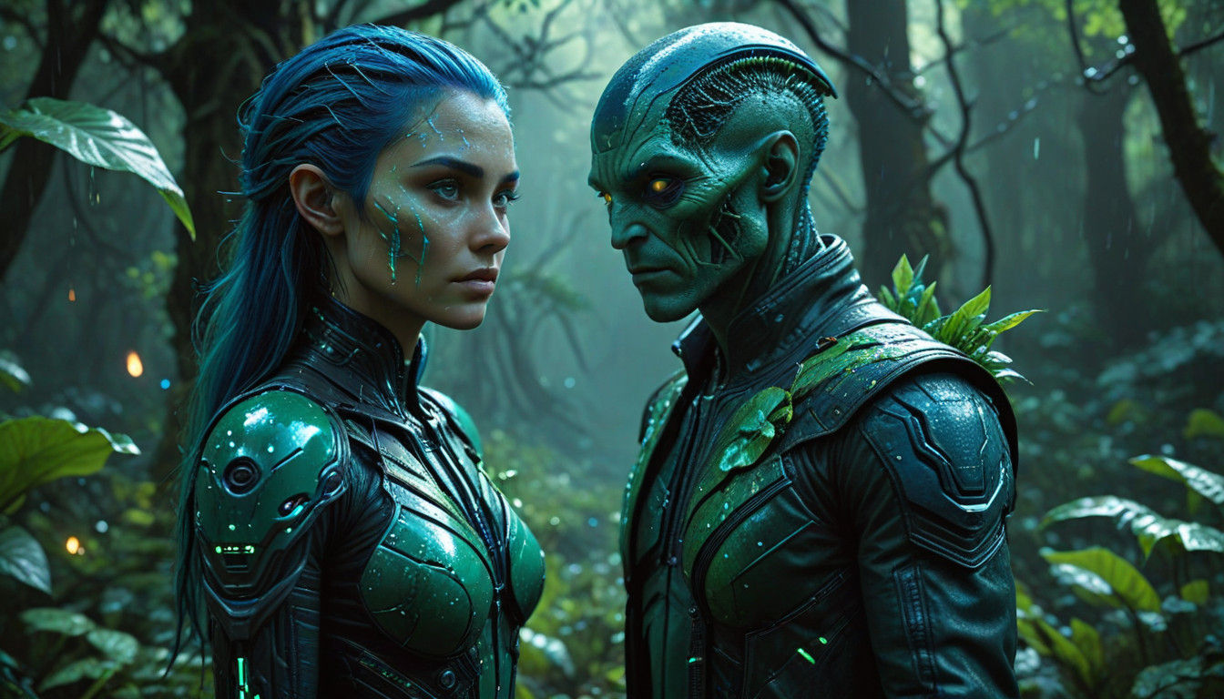 Ethereal Encounter in a Rainy Forest: A Cinematic Vision