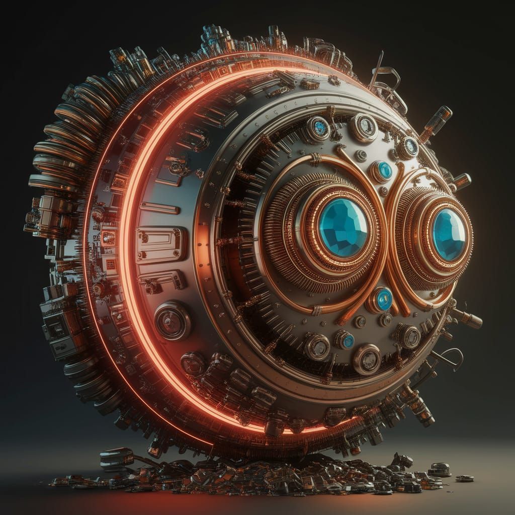 Highly Detailed Sci-Fi Steampunk Mechanical Parts in Neon Pl...