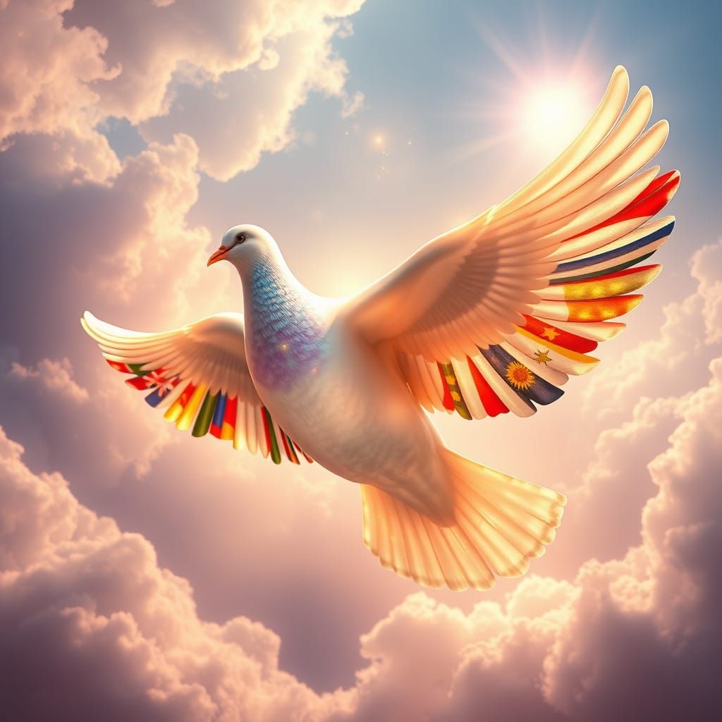Majestic Dove in Luminous, Surreal Sky