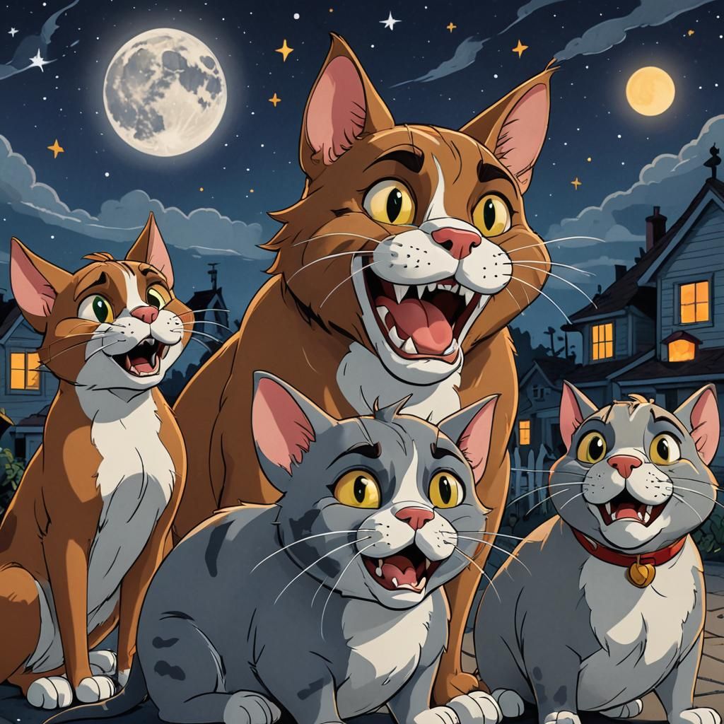 Cartoon Cat, Mouse, and Bulldog in 1920s Style