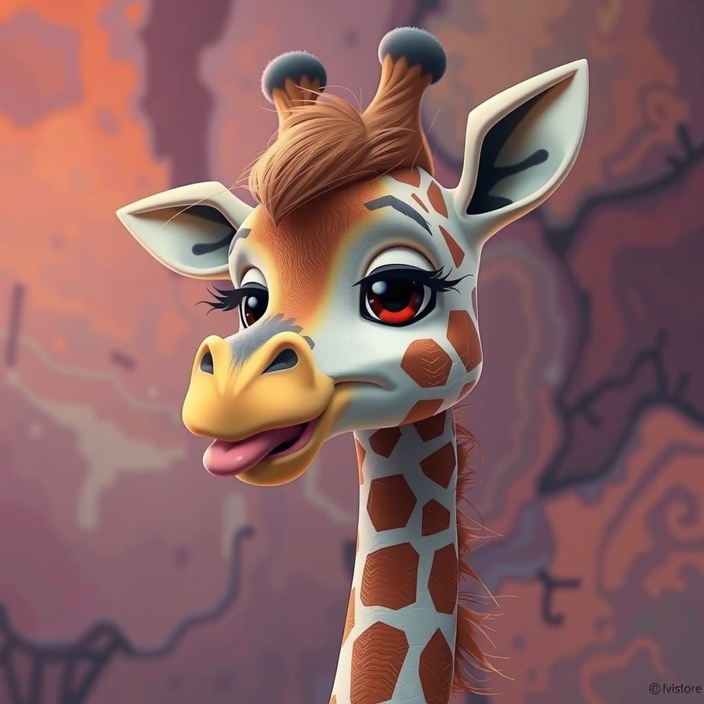 Surreal Giraffe Cartoon in Soft Pastel Colors