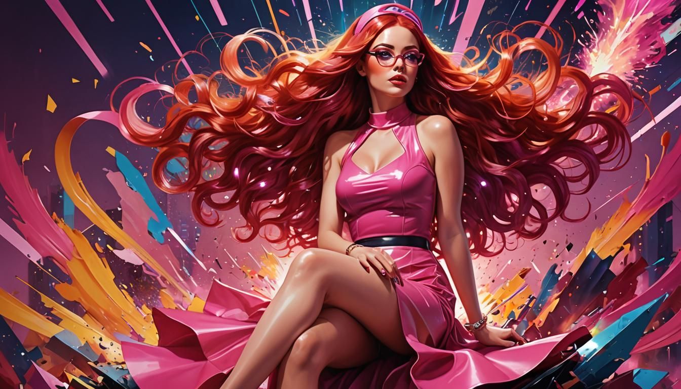 Modern Woman with Pink Highlights in Digital Art