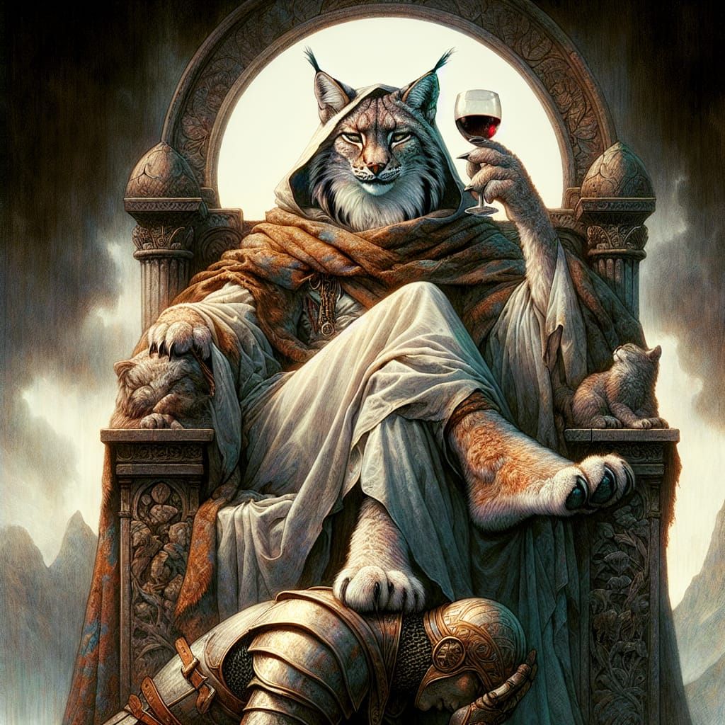 Lynx Queen on Throne in High Fantasy Style