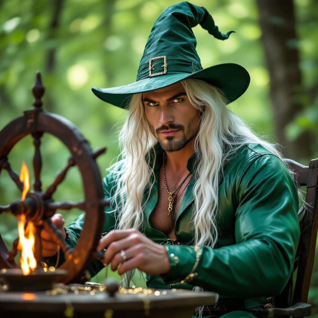 Muscular Rumpelstiltskin in Green Latex, Making Gold