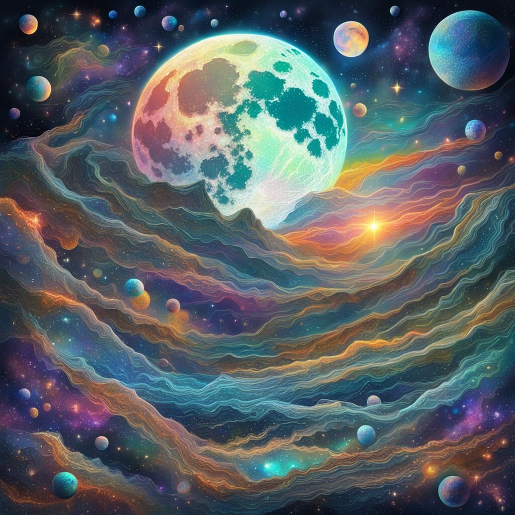 Holographic Moon Illustration in Cosmic Astral Style