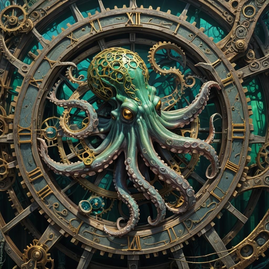 Octopus in Clock Gear: Fantasy Concept Art