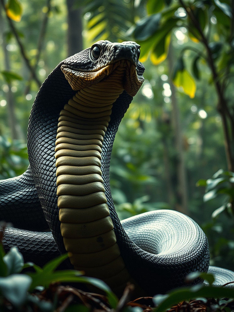 Menacing Cobra in Lush Forest: A Cinematic Masterpiece