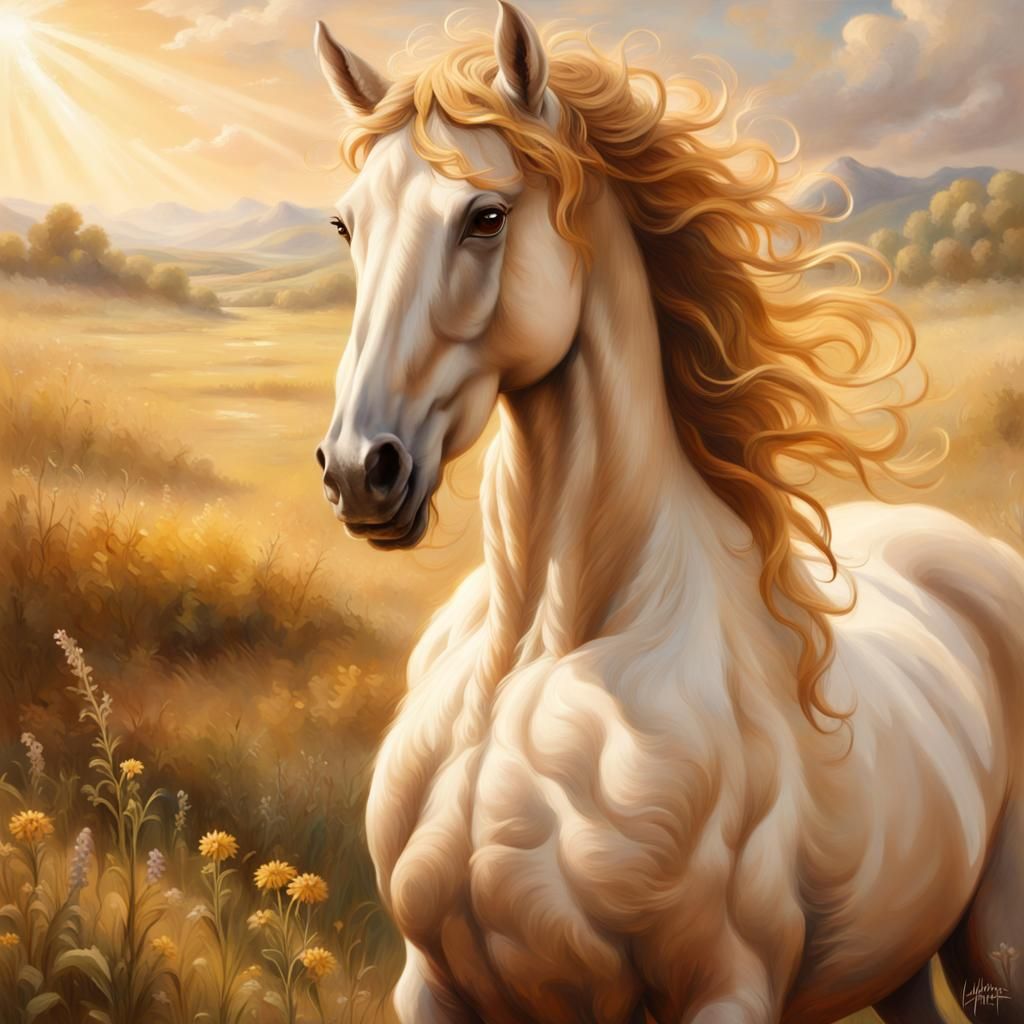 Centaur in Sunlit Meadow: Classical Oil Painting