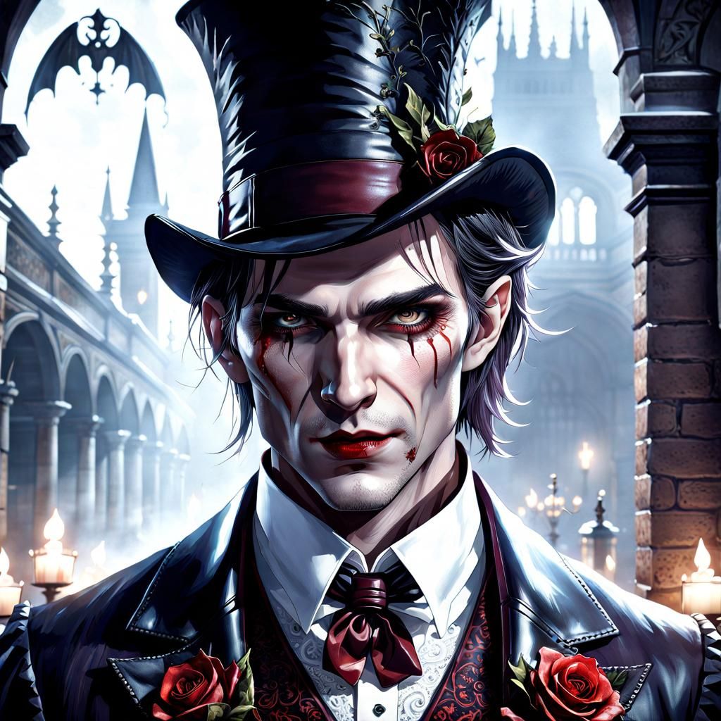 Ethereal Vampire Portrait in Dark Cellar