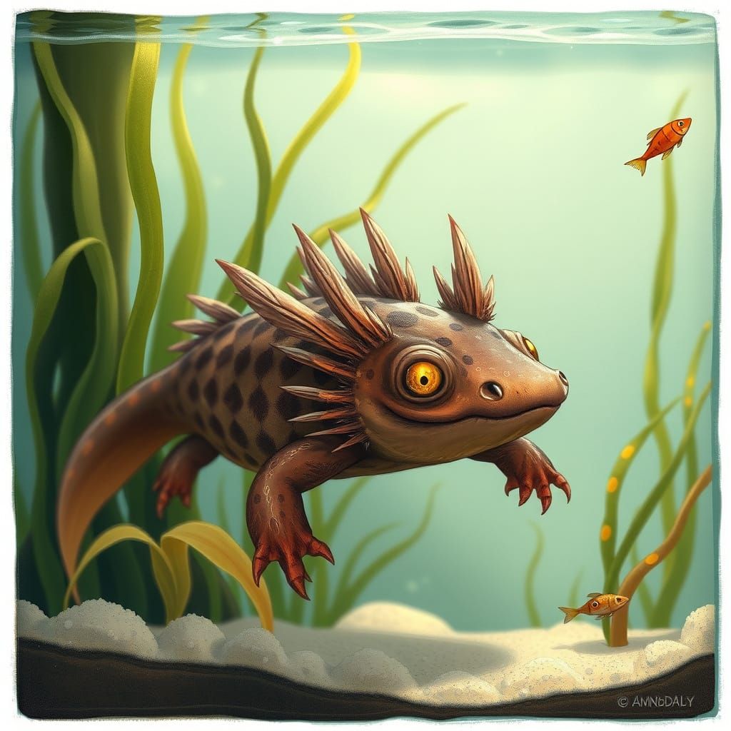 Whimsical Axolotl in Dreamlike Aquatic Scene