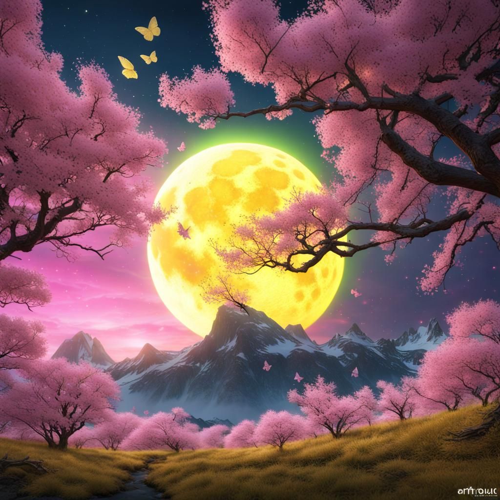 Sakura Moon with Aurora Borealis in 8K