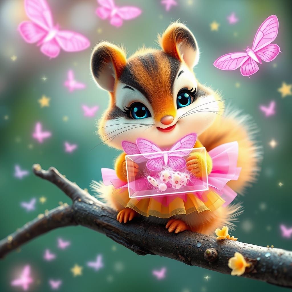 Cute mini chipmunk in a pink tutu Chibi bimbo with a super c...