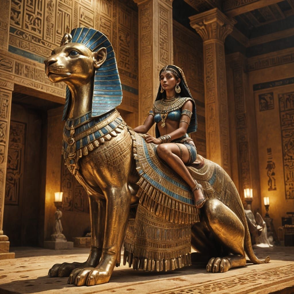 Egyptian Goddess on Sphinx in Luxurious Egyptian Style