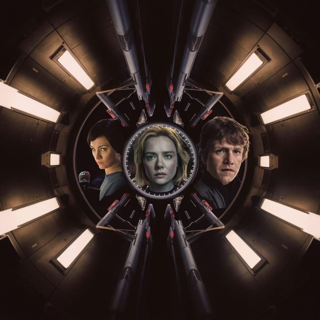 Sci-Fi Icons Unite on Spaceship in Cinematic Style