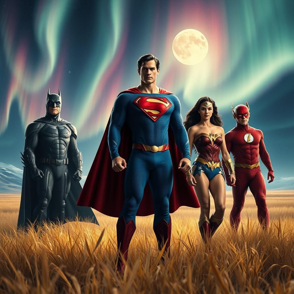 DC Heroes Under Aurora Borealis, Klimt Impressionism