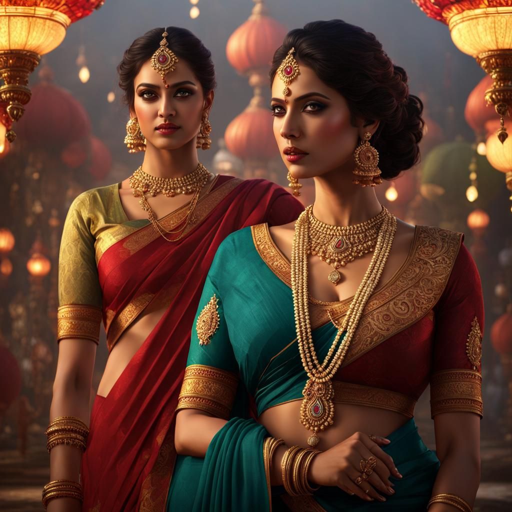 Indian Woman in Saree: Detailed Matte Painting