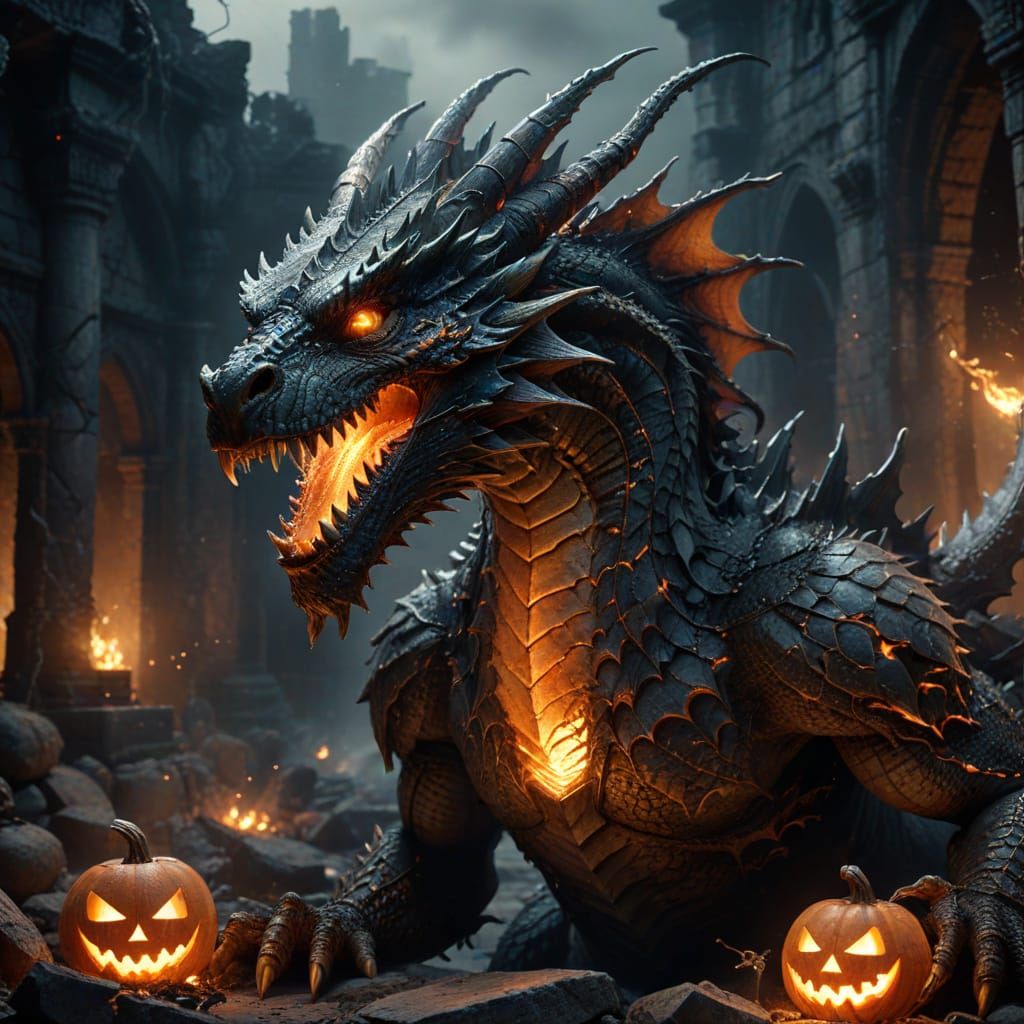 Majestic Halloween Dragon in Dark Fantasy Concept Art