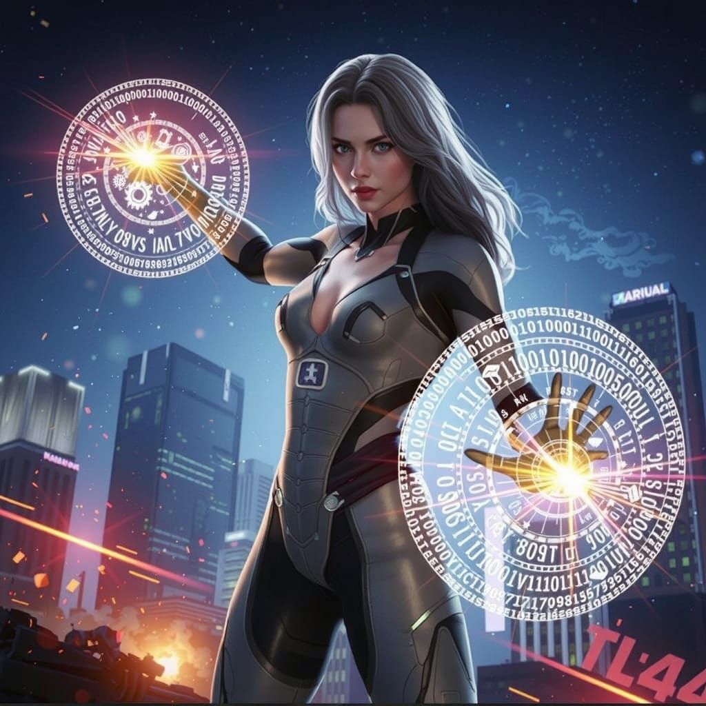 Futuristic Cyberpunk Woman Unleashing Binary Code