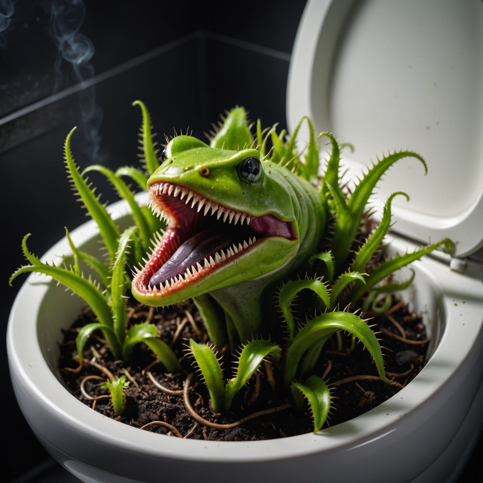 Hyperrealistic Venus Flytrap Emerges From Toilet Bowl