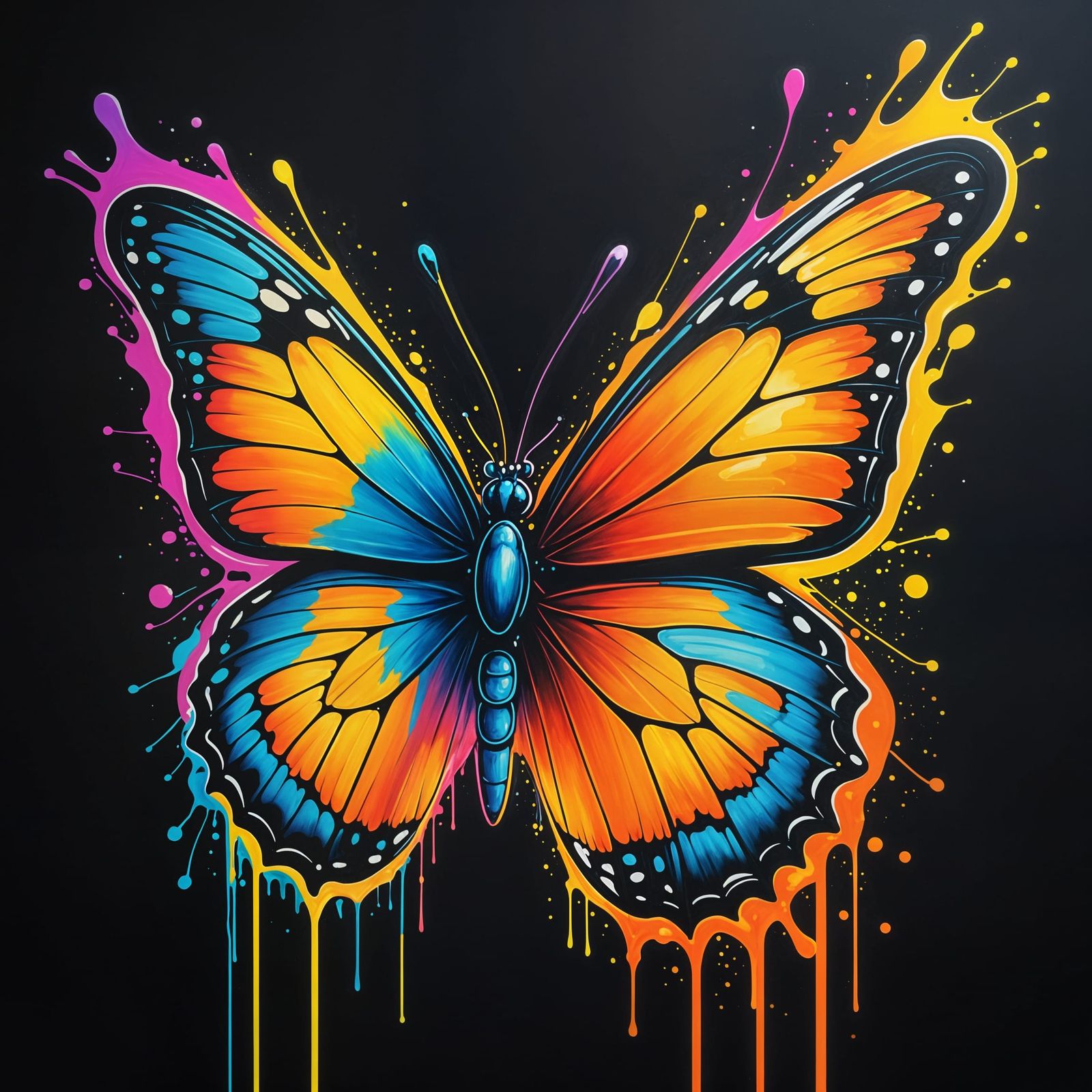 Melting Neon Butterfly Graffiti Art