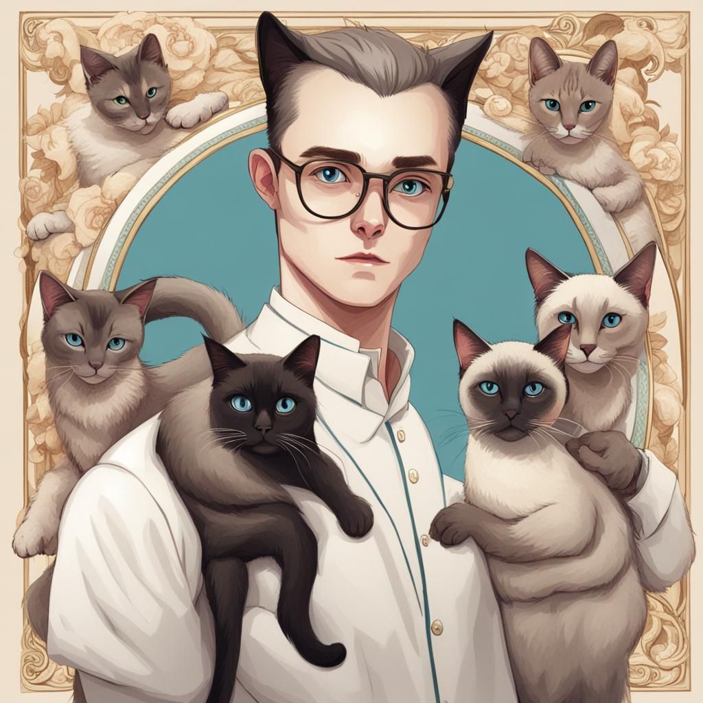 Siamese Cat as Human Hybrid Illustration