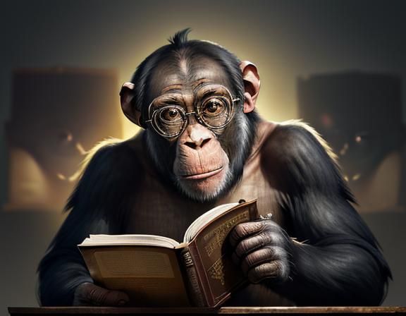 Intelligent Chimpanzee Reads Bible in Hyperrealistic Style