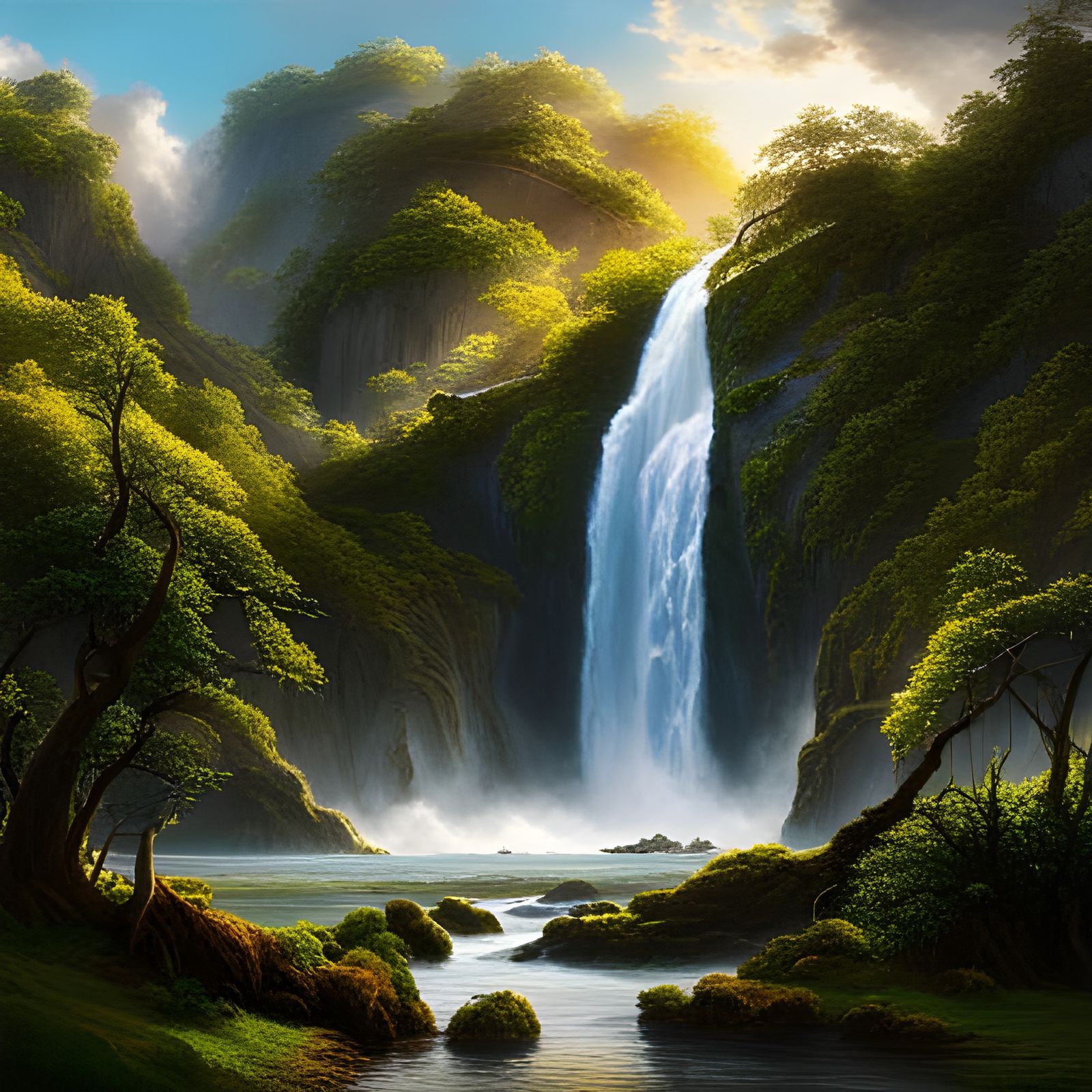 Majestic Waterfall in Paradise Landscape