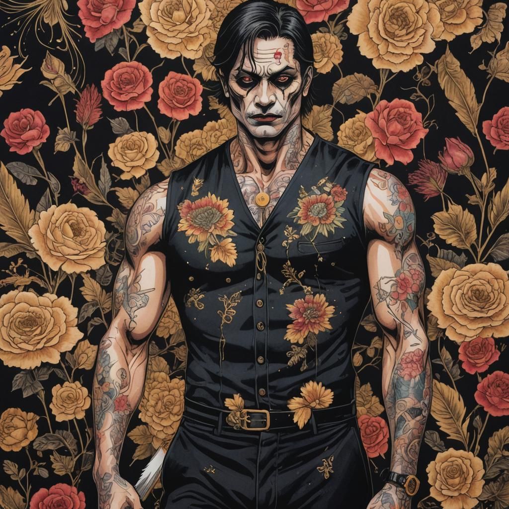 Menacing Fabric Figure with Floral Tattoos