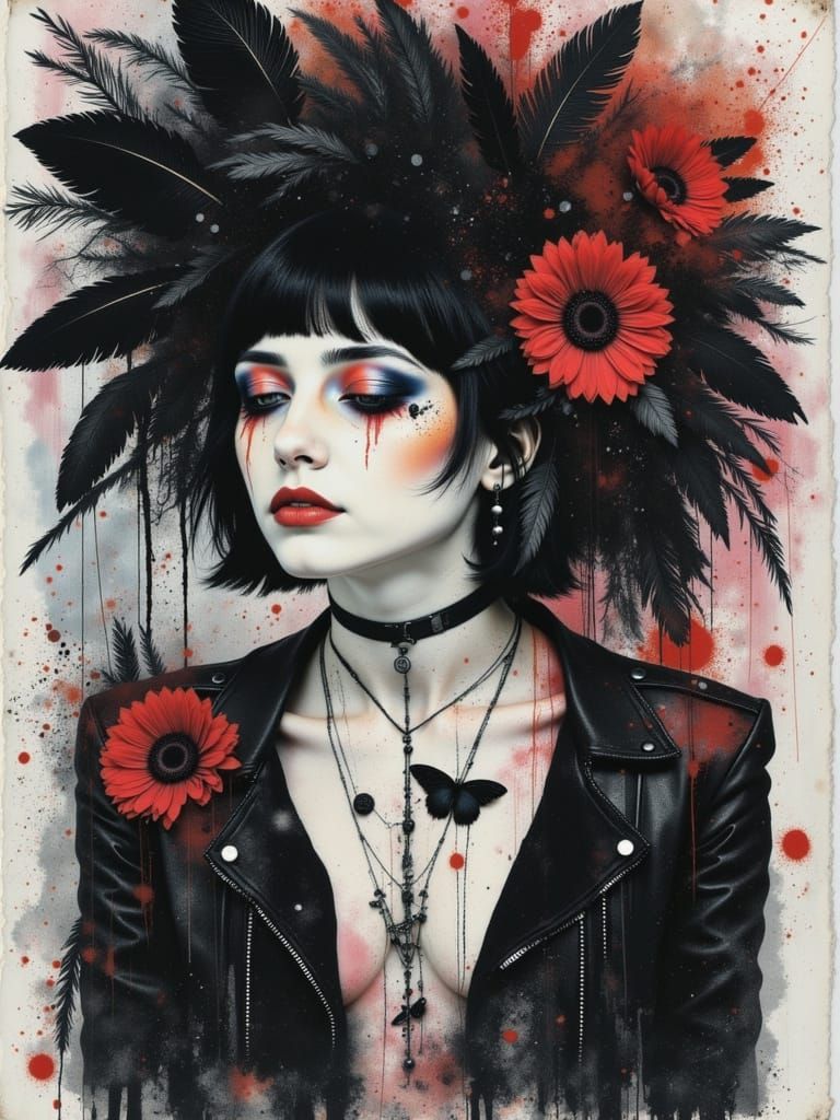 Colorful Gothcore Portrait of a Sad Young Woman