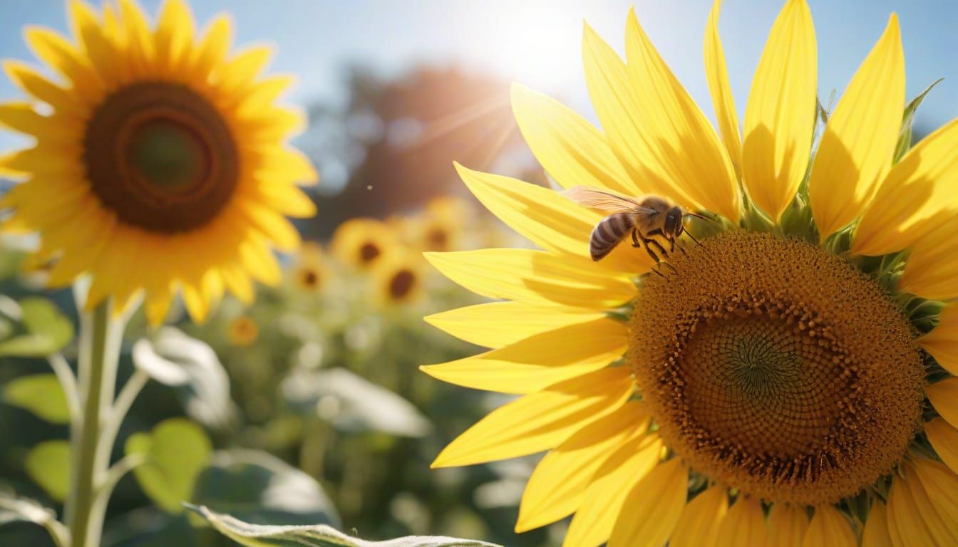 A close-up of a honeybee collecting nectar