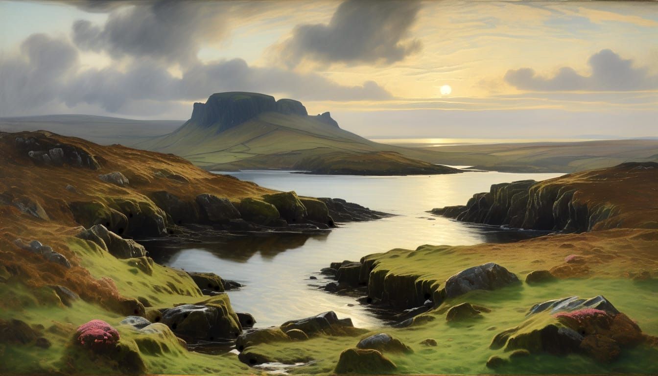 Dreamy Irish Landscape in Watercolor Style