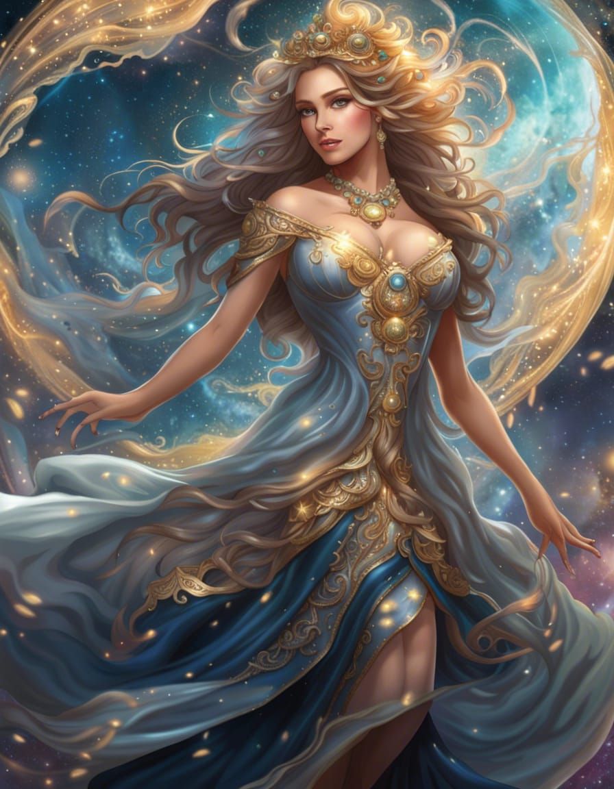 Charming Woman in Ball Gown: Dreamlike Digital Portrait