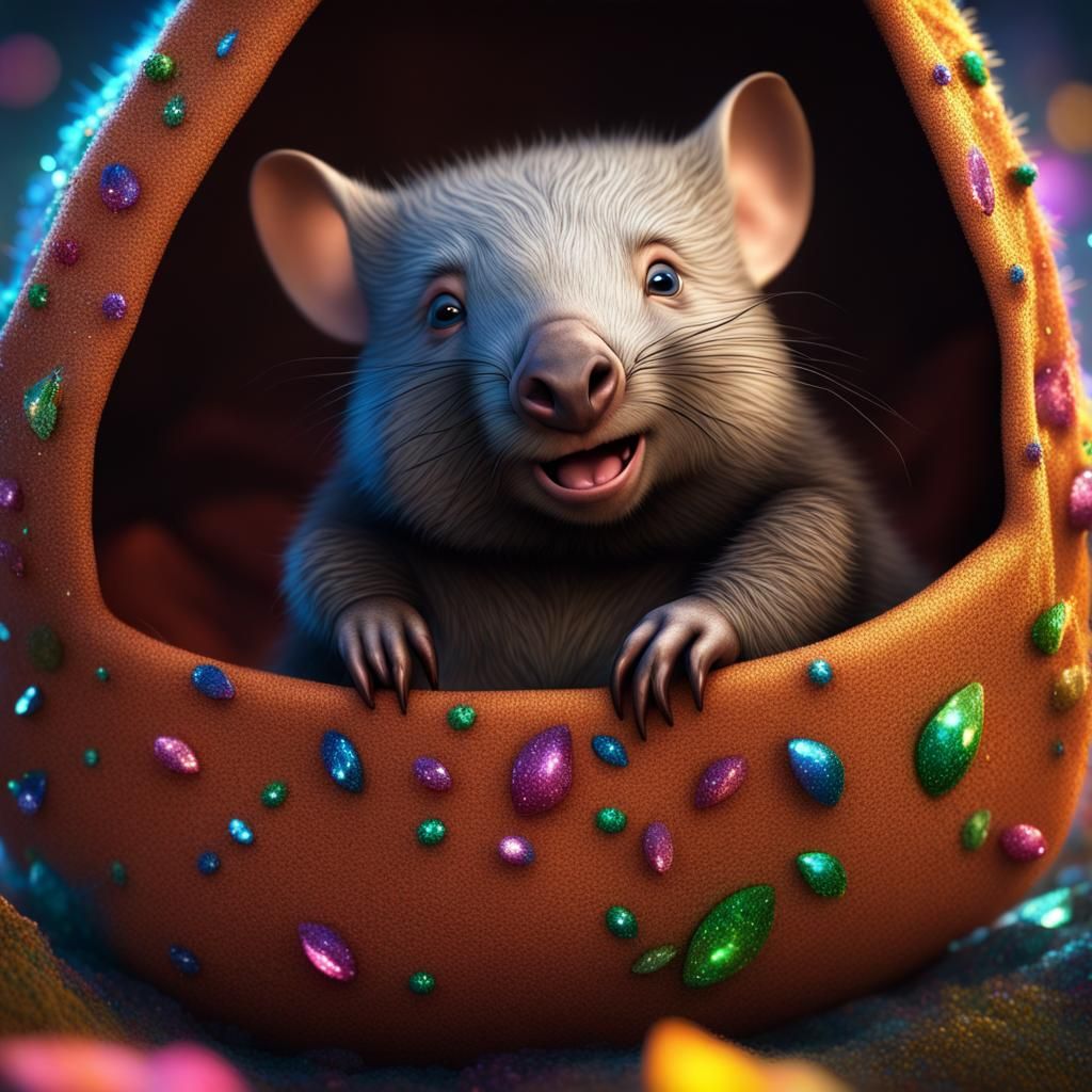 Cute Baby Wombat in Pouch, Detailed Matte Painting