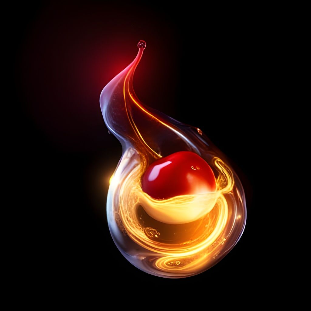 Glowing Glass Cherry with Cosmic Smoke, Detailed Art