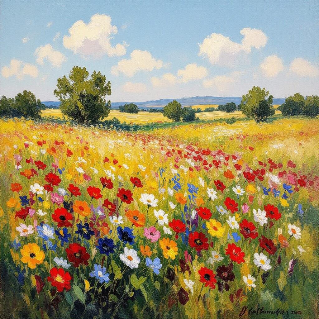 Vibrant Wildflower Field in Golden Afternoon Light