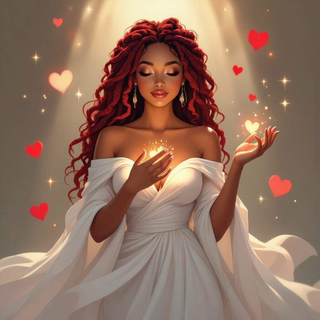 Ethereal African American Woman with Glowing Heart