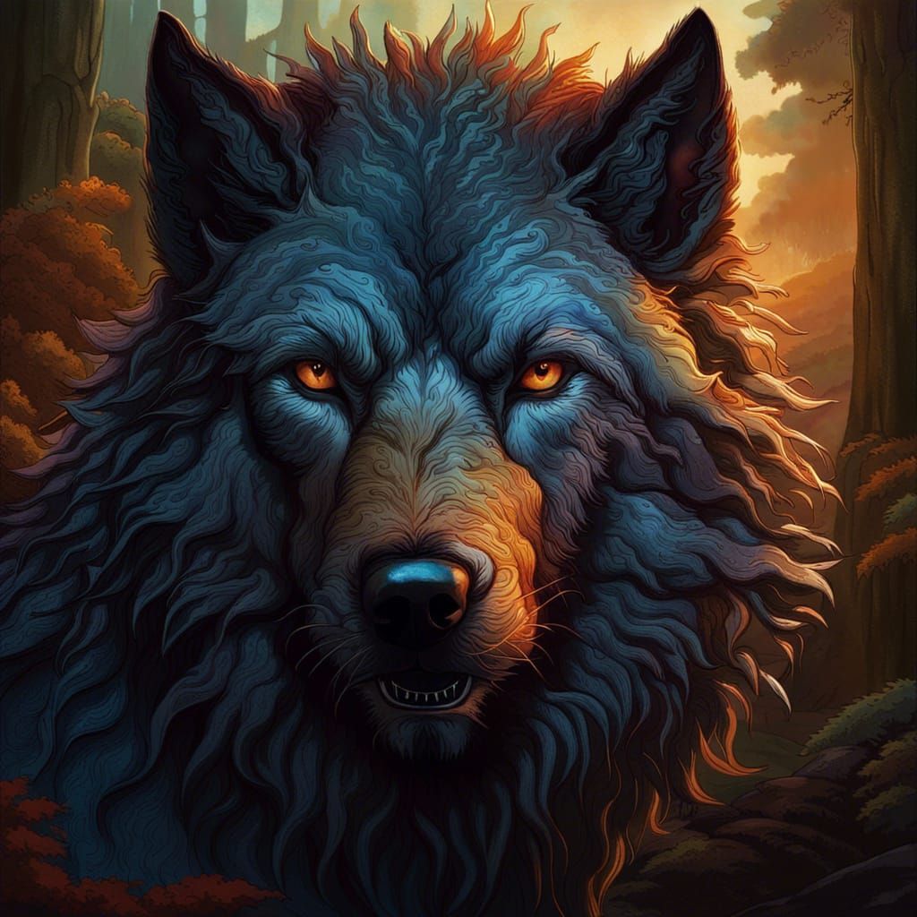 Dramatic Dire Wolf Portrait in Forest Setting