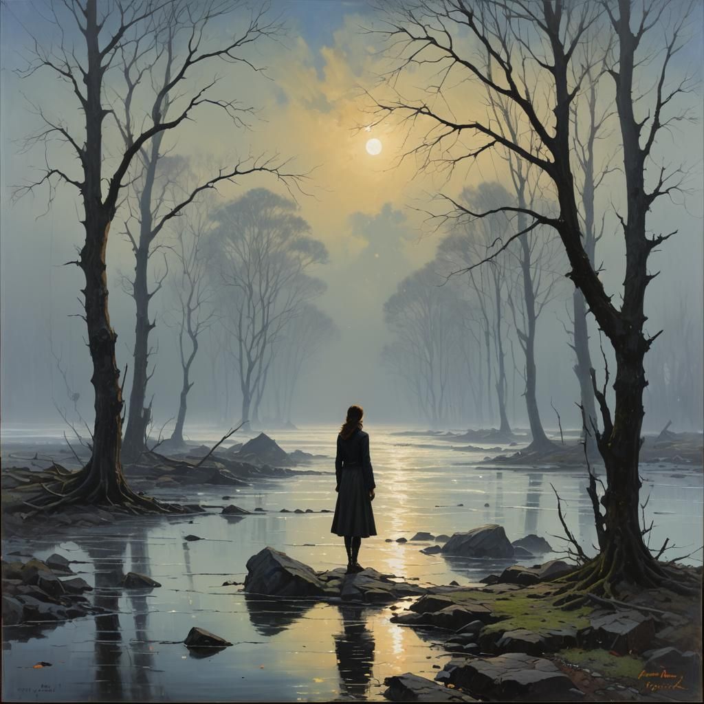 Melancholy Oil Painting of Light Dissolving Silence