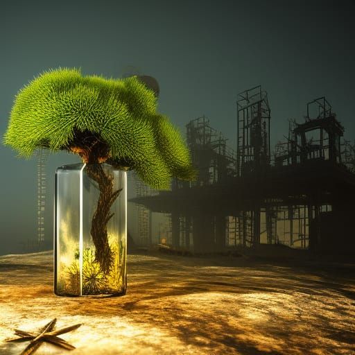 Tree in a Bottle: Wasteland Punk Anime Art