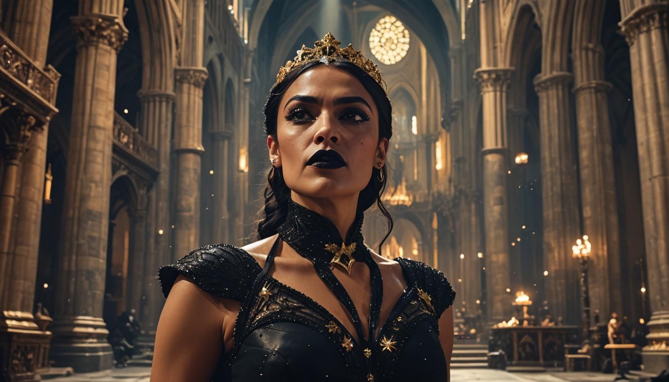 Gothic Burlesque Dancer in Cathedral, Dark Fantasy Art