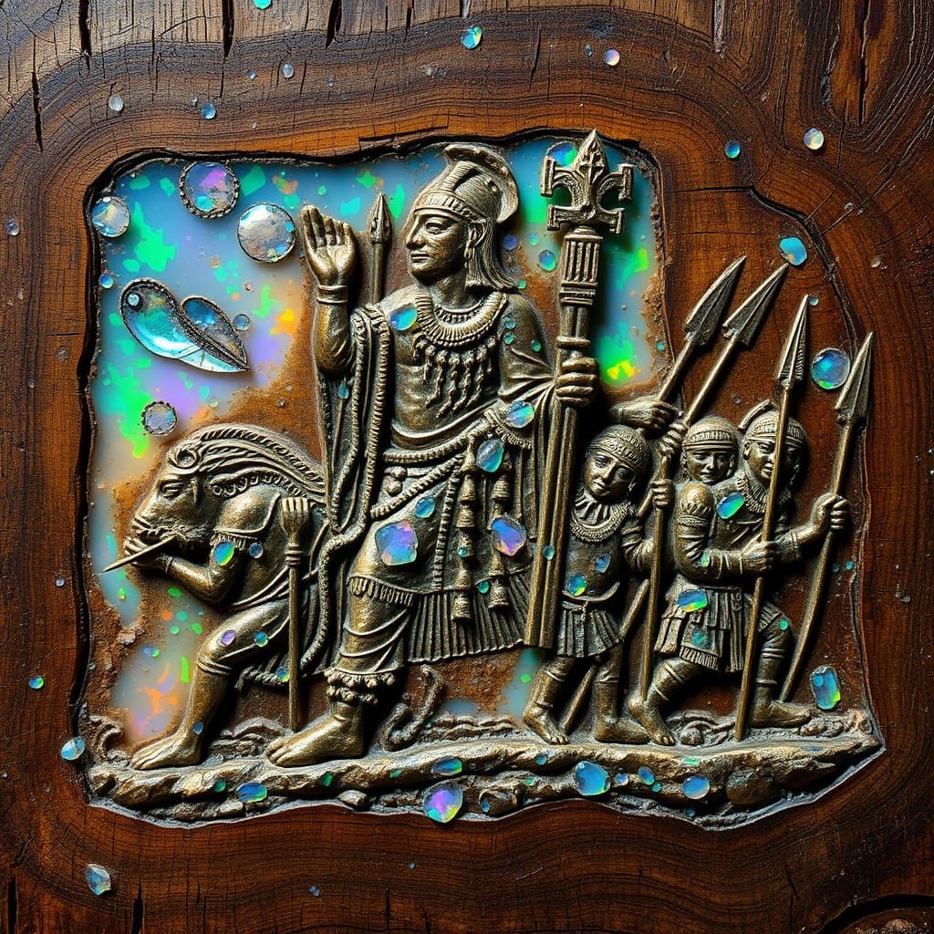 Opal Petrified Wood Relief of Victorious Dark Lord