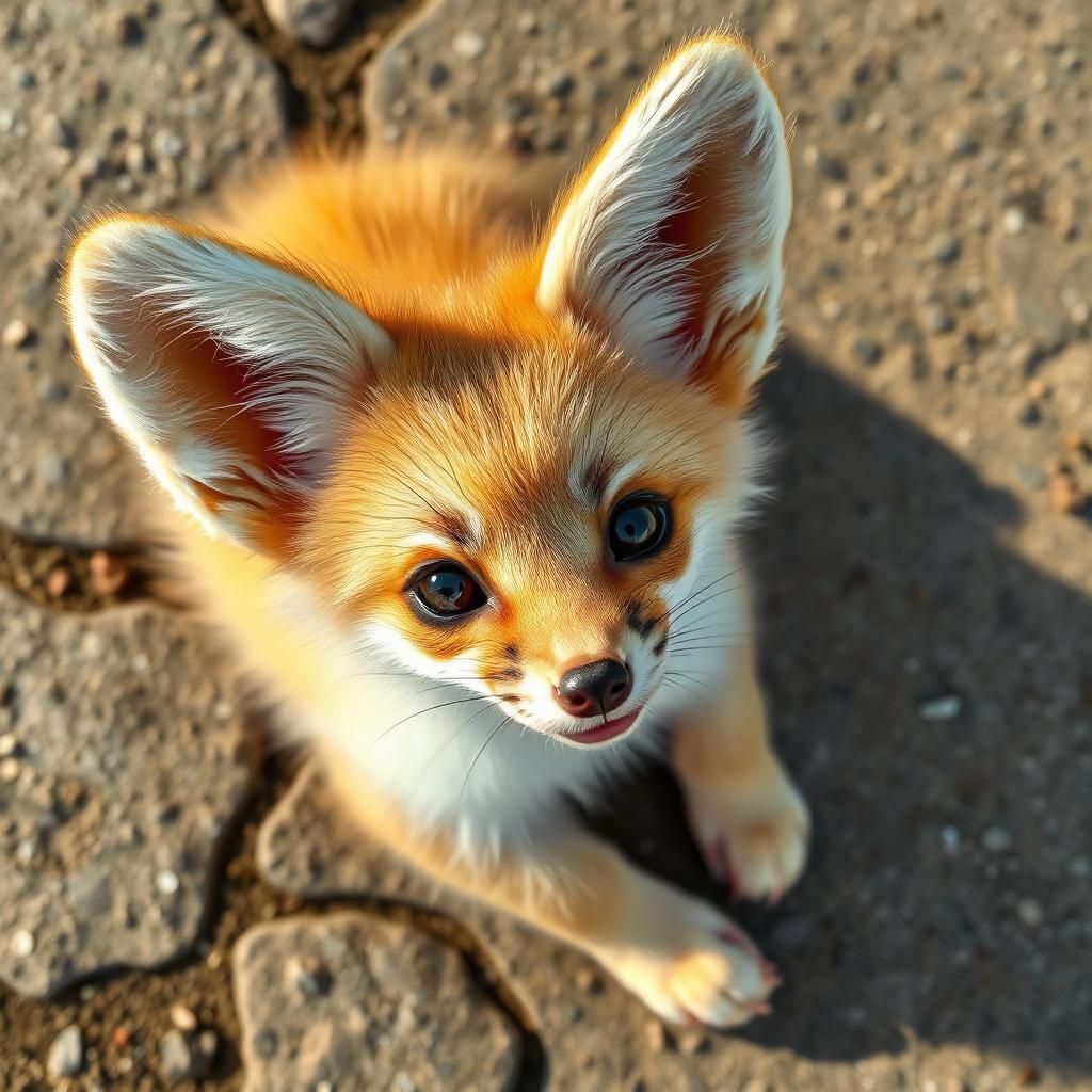 Cute Fennec Fox Pup Smiling, Wildlife Photography